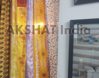 India Vintage Old Silk Sari Multi color Handmade Patchwork Curtain Door Drape Window Home Decor Cortina reciclada