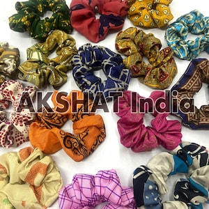 Upcycled Sari Scrunchie Gift Ideas for Her Handmade hairties band vintage silk band oldsari assorted Hair tie Fabulous Ponytails Scrunchies