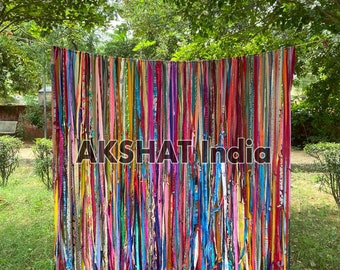 Indian Vintage Old Silk Sari Fabric Made Multi color Silk Ribbon Curtain Door Window Decor Upcycled Curtain Home Door Window Curtain