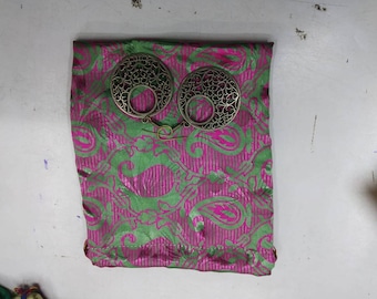 Recycled Drawstring Silky Sari Hand Made Gift & Crystal Pouches or Bags For Healing Pouches, Presents, Totems, Travel