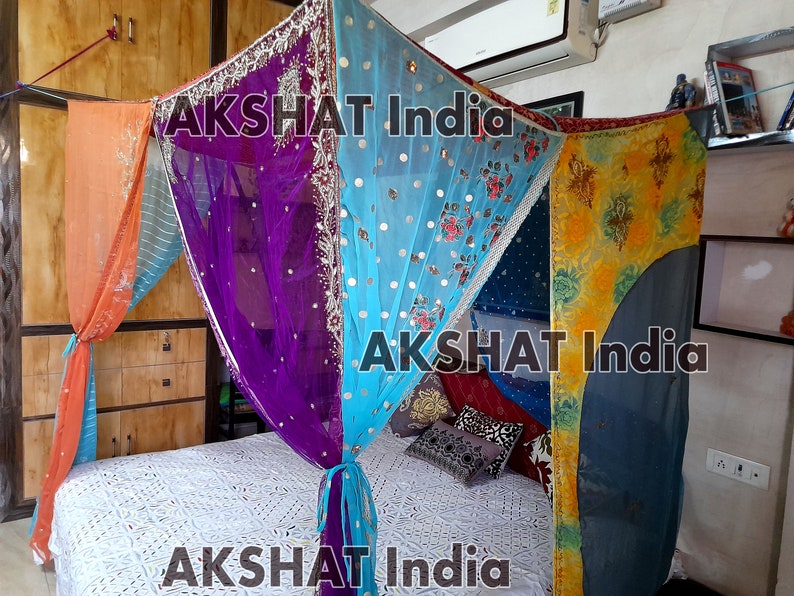 Bed Canopy Curtains Boho Curtains Bohemian Decor India Silk Etsy
