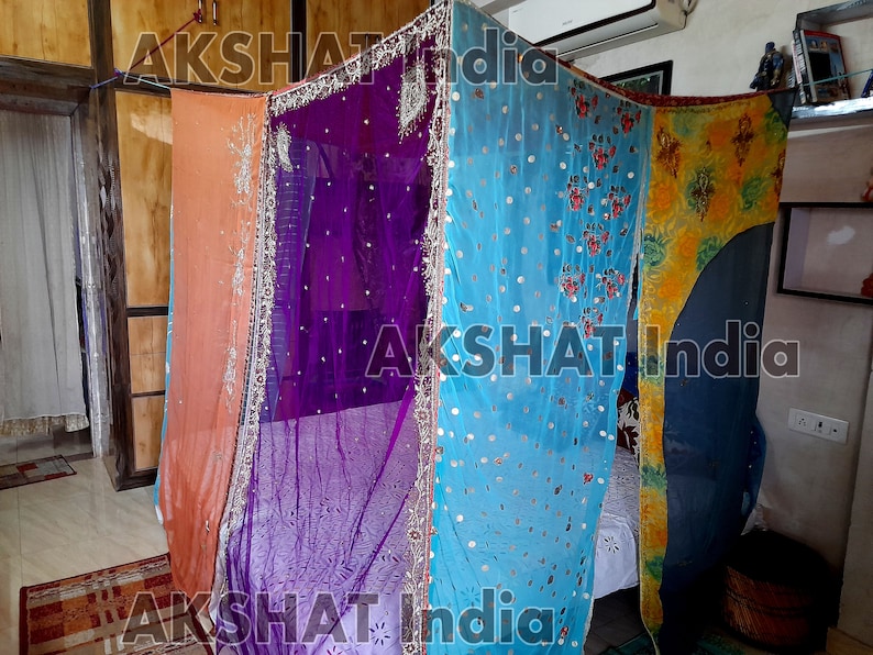 Bed Canopy Curtains Boho Curtains Bohemian Decor India Silk Etsy