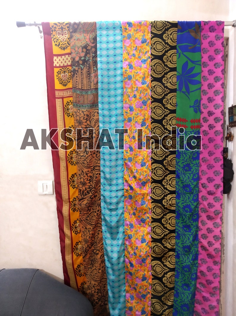 Indian Vintage Old Silk Sari Fabric Made Multi Color Handmade Curtain ...
