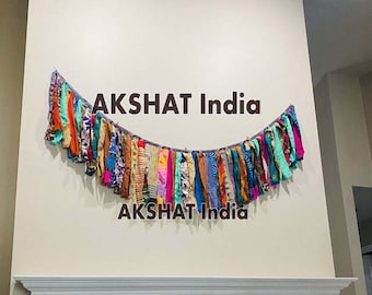 Boho Sari Rag Garland: Recycled Fabric Valance, Indian Decor