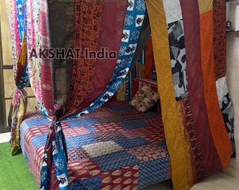 Sari Canopy,Boho Sari Canopy,Indian Sari Bed Canopy,Bohemian Canopy,Vintage Sari Canopy,Colorful Sari Bed Canopy,Gypsy Sari Canopy