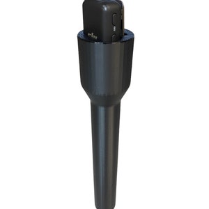 Microphone handle with DJI Mic TX installed.