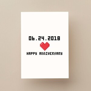Carte d'anniversaire personnalisée Pixel Art Gamer avec coeur minimaliste rétro