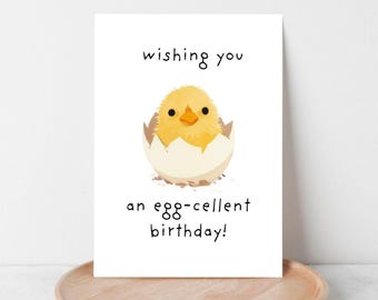 Funny Chicken Birthday Card: Egg-cellent Pun (Digital Download)