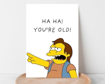 Tarjeta de cumpleaños divertida: Ja, ja, eres viejo (meme) (PDF imprimible, descarga digital, 5 x 7 pulgadas)