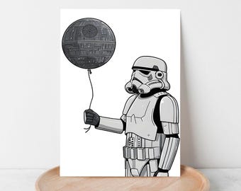 Funny Space Trooper Birthday Card: Storm Trooper Holding A Balloon (Digital Download)