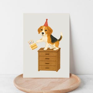 Jolie carte d'anniversaire drôle pour les amoureux des chiens, gâteau chiot beagle, cadeau petit ami pour petite amie ou femme, téléchargement numérique PDF imprimable