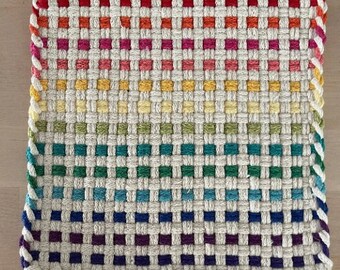 CUSTOM COLORS Large Handmade Boho Pot Holder - You Pick the Colors - Handwoven, brightly colored loomed potholder or trivet