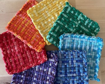 Bright Chakra Color Potholders - Set of 7 Handwoven, loomed potholder in Bright Colors of the Chakras