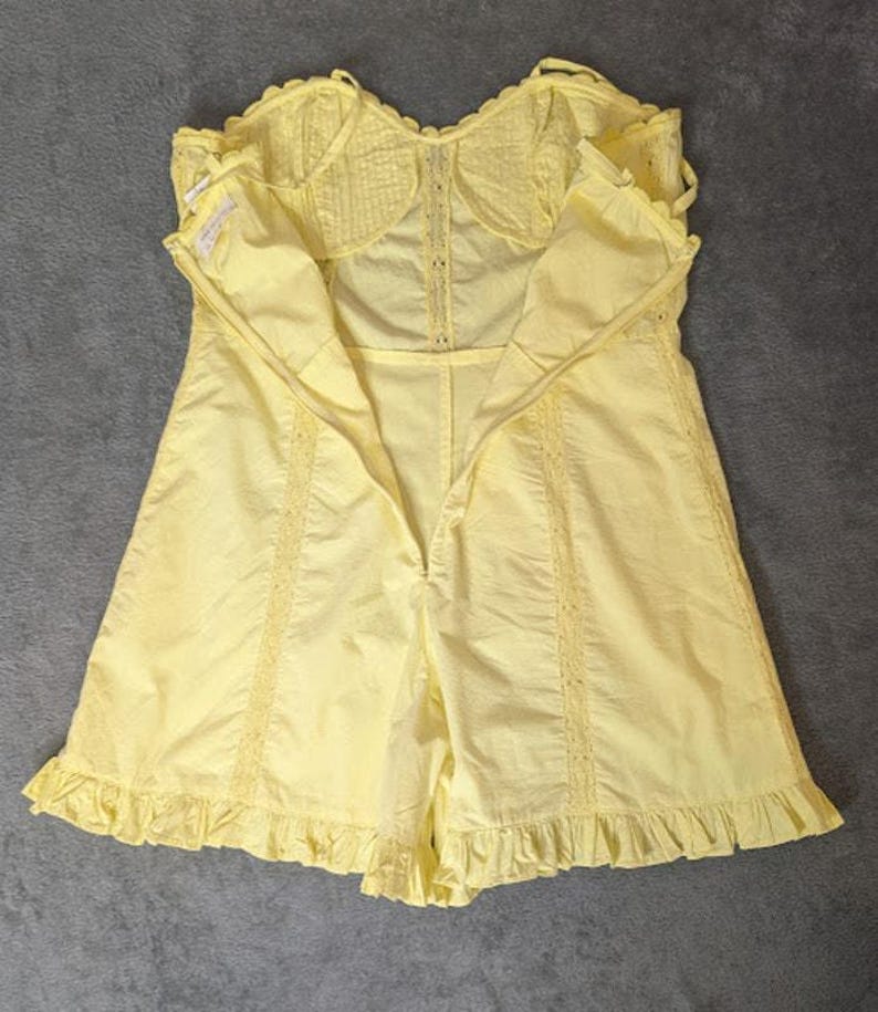 URBAN OUTFITTERS Yellow Juliette Lace Inset Romper NWT size large Hippie flirty image 7
