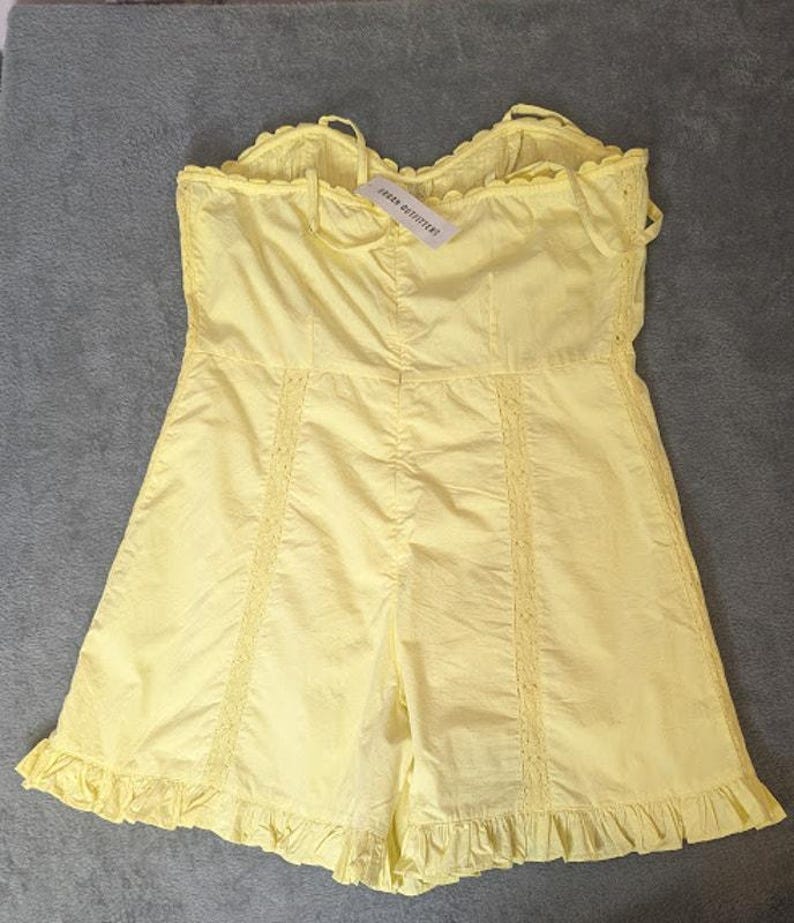URBAN OUTFITTERS Yellow Juliette Lace Inset Romper NWT size large Hippie flirty image 6