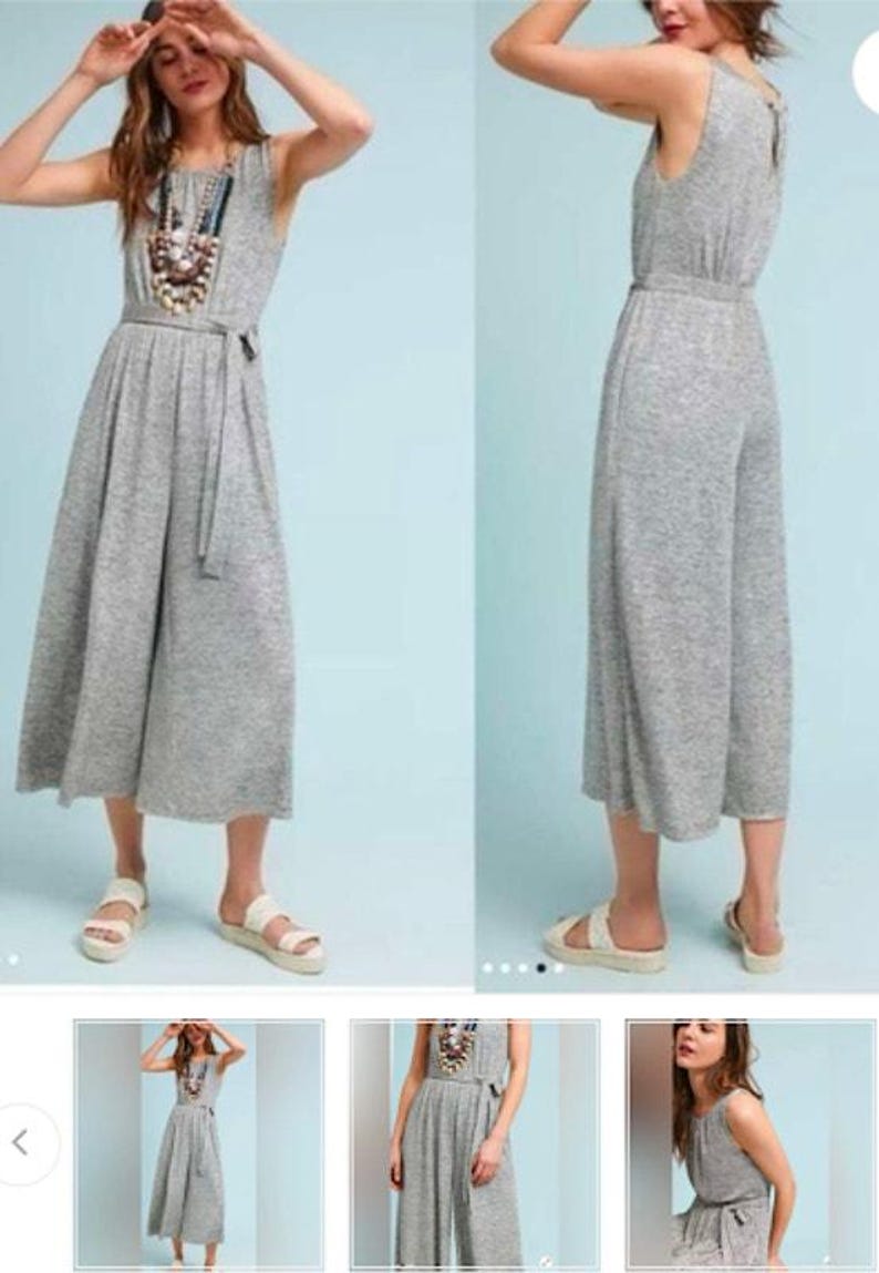 ANTHROPOLOGIE Meadow Rue Womens Alchemist Jumpsuit Metallic Silver Stretch M image 2