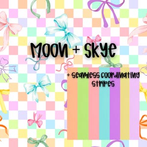 Rainbow Checkered Bows + Coordinating Stripes || Two Seamless Files
