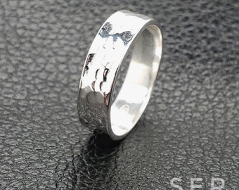Silver Hammered Ring, Sterling Silver Hammered Band, 6mm Sterling Silver Ring, Hammered Wedding Band, Silver Hammered Ring