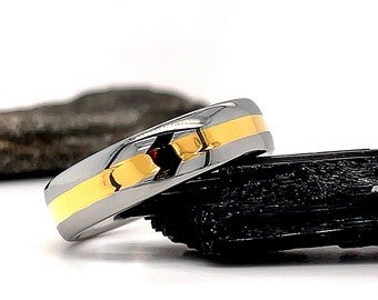 Polished Gold Tungsten Ring, 6mm Gold Center Tungsten Ring, Gold Tungsten Wedding Ring, Tungsten Wedding Band, Polished Gold Ring, Gold Band