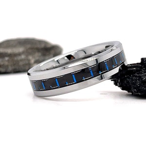 6mm Blue Carbon Tungsten Ring, Carbon Fiber Band, Tungsten Ring, Tungsten Band, Tungsten Wedding Band Carbon Fiber, Blue Carbon Fiber Ring