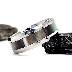 Mother of Pearl Tungsten Ring, 8mm Tungsten Ring, Tungsten Wedding Ring, Mother of Pearl Ring, Silver Tungsten Ring, Tungsten Wedding Band