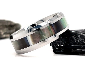 Mother of Pearl Tungsten Ring, 8mm Tungsten Ring, Tungsten Wedding Ring, Mother of Pearl Ring, Silver Tungsten Ring, Tungsten Wedding Band