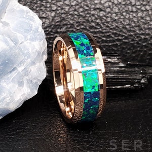Rose Gold Opal Tungsten Ring Rose Gold Wedding Ring Opal Wedding Ring Tungsten Wedding Band Rose Opal Wedding Band Opal Wedding Band