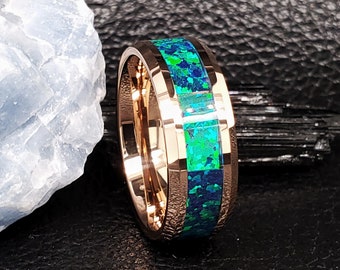 Rose Gold Opal Tungsten Ring Rose Gold Wedding Ring Opal Wedding Ring Tungsten Wedding Band Rose Opal Wedding Band Opal Wedding Band
