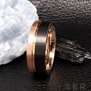 Rose Gold Tungsten Ring Two Tone Tungsten Ring Rose Gold Black Ring Tungsten Wedding Ring Rose Gold Wedding Band Tungsten Wedding Band