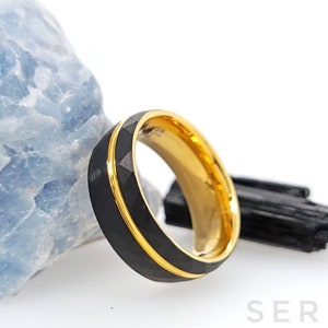 8mm Hammered Gold Black Groove Tungsten Ring Tungsten Wedding Ring Tungsten Wedding Band Anniversary Ring Black Tungsten Ring Black Ring