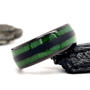 Green Jade Wood Black Tungsten Ring, 8mm Black Tungsten Ring, Tungsten Wedding Ring, Black Tungsten Ring, Black Wedding Ring, Tungsten Ring