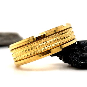 Gold Tungsten 8mm Ring, Jagged Center Ring, Pyramid Tungsten Ring, Tungsten Promise Ring For Men, Tungsten Wedding Band Ring