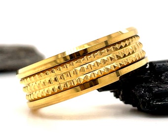 Gold Tungsten 8mm Ring, Jagged Center Ring, Pyramid Tungsten Ring, Tungsten Promise Ring For Men, Tungsten Wedding Band Ring