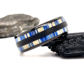 Blue Dyed Bamboo Tungsten Ring, 8mm Black Tungsten Ring, Tungsten Wedding Ring, Bamboo Tungsten Ring, Bamboo Wedding Ring, Tungsten Ring
