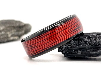 8mm Black Red Wire Tungsten Ring, Rolled Wire Tungsten Ring, Tungsten Wedding Band, Tungsten Wedding Ring, Black Tungsten Ring, Black Band