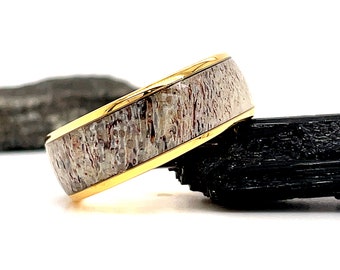 Gold Antler Tungsten Ring, 8mm Gold Tungsten Ring, Antler Tungsten Ring, Tungsten Wedding Ring, Antler Wedding Ring, Tungsten Band Gold Ring