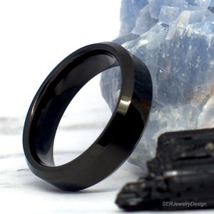 6mm Black Polished Tungsten Beveled Edge Tungsten Wedding Ring Tungsten Wedding Band Anniversary Ring Black Tungsten Ringa