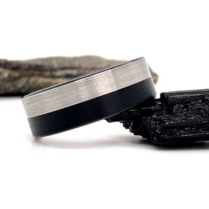 Black Silver Tungsten Ring, 8mm Black Brushed Silver Tungsten Ring, Tungsten Ring, Tungsten Wedding Ring, Wedding Band, Black Wedding Band