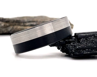 Black Silver Tungsten Ring, 8mm Black Brushed Silver Tungsten Ring, Tungsten Ring, Tungsten Wedding Ring, Wedding Band, Black Wedding Band