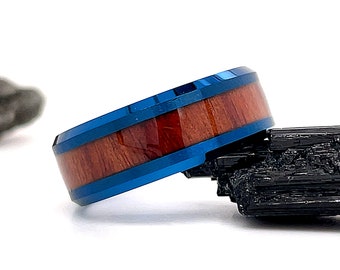 Blue Wood Tungsten Ring, 8mm Blue Tungsten Ring, Tungsten Wedding Band, Blue Wedding Band, Wood Wedding Band, Tungsten Wood Ring, Blue Ring