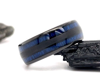 Blue Wood Black Tungsten Ring, 8mm Black Tungsten Ring, Tungsten Wedding Ring, Black Tungsten Ring, Black Wedding Ring, Tungsten Ring