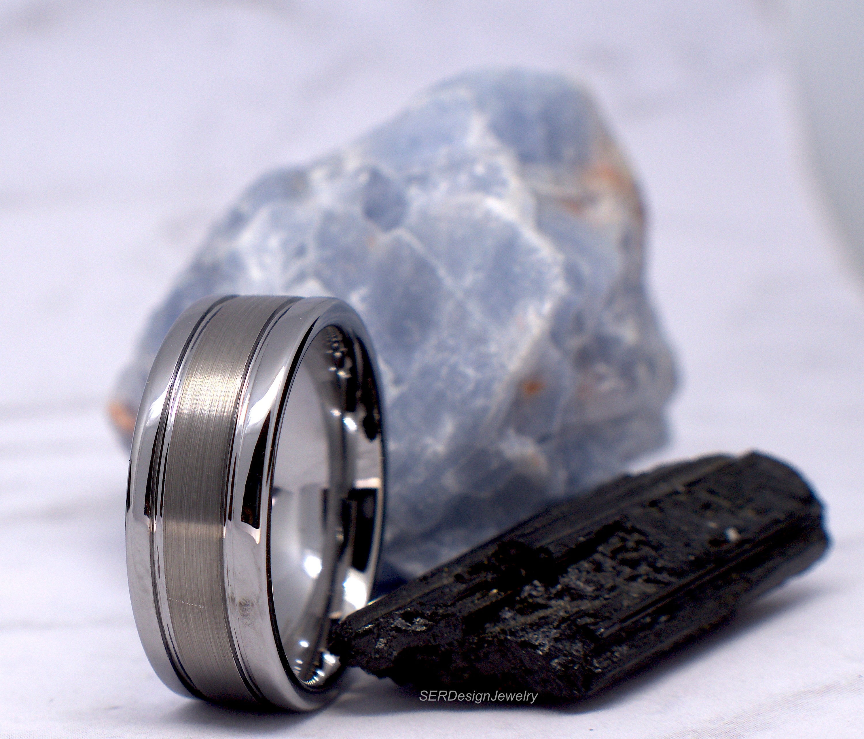 Anillo De Tungsteno Para Hombre, Banda De Cúpula Con Incrustacion De