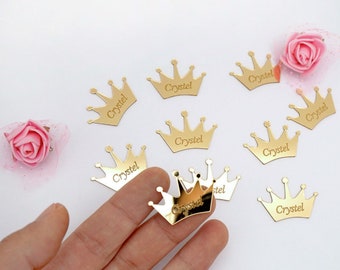 30pcs Small Crown Engrave Name Custom Acrylic Mirror Sticker for Personalized Wedding Craft Gift for Guest Party Favors 3cm 4cm 5cm