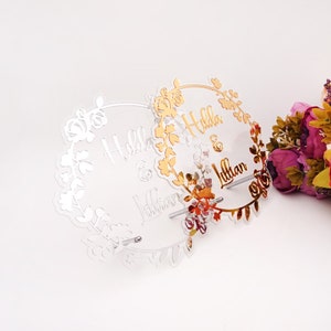 Gepersonaliseerde Woord Frame Met Bloem Ontwerp Aangepaste Naam Bruiloft Staande Tafel Decoratie Acryl Spiegel Props Party Decor Favor Gasten Geschenken