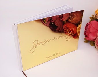 25x18cm Personalized Horizontal White Blank Guestbook Custom Wedding Signature Guest Book Acrylic Mirror Books Party Favors