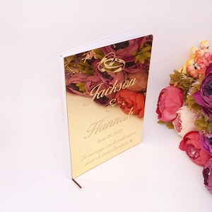 Custom Acrylic Mirror Book Double Rings Style Guest Book Personalized Carve Couple Name&Date Custom Wedding Gifts