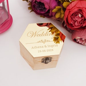 Romantic Wedding Style Hexagon Shape Box Candy Holder Jewelry Display With Acrylic Mirror Cover Custom Name Party Decor