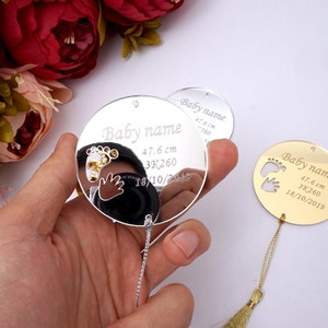 20pcs Custom Name Mirror 6cm Round Circle Customized Invitation Card Kids BabyShower Tags Party Decor Guest Gifts With Tassels