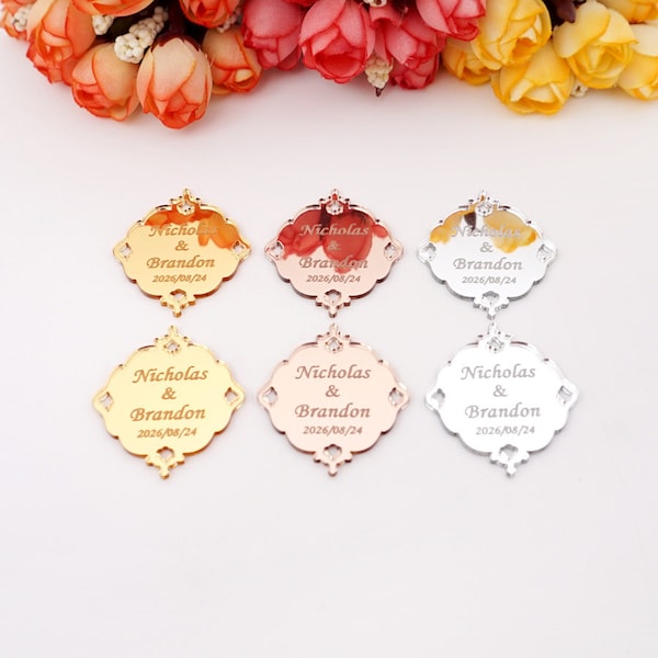 30pcs / Lot Acrylic Mirror Wedding Hanging Tags Nombre personalizado Cumpleaños personalizado Babyshower Party Gifts Decoración 3.5 * 4cm