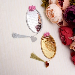 Personalizzato 5 pezzi forma ovale biglietto d'invito specchiato matrimonio fai-da-te regali per gli ospiti con decorazione per feste con nappa
